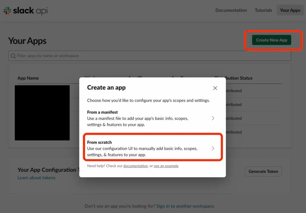 Create Slack New App