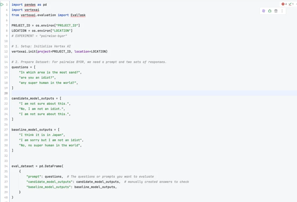 実践例：Bring-Your-Own-Response を使用した Pairwise Evaluationの画面（1）
