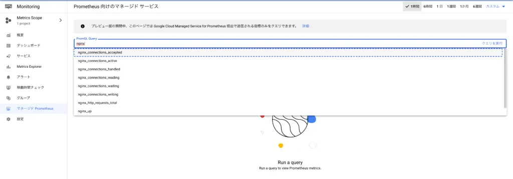 PodMonitoringで収集したnginxのPrometheus指標をCloud Monitoringに表示した画面