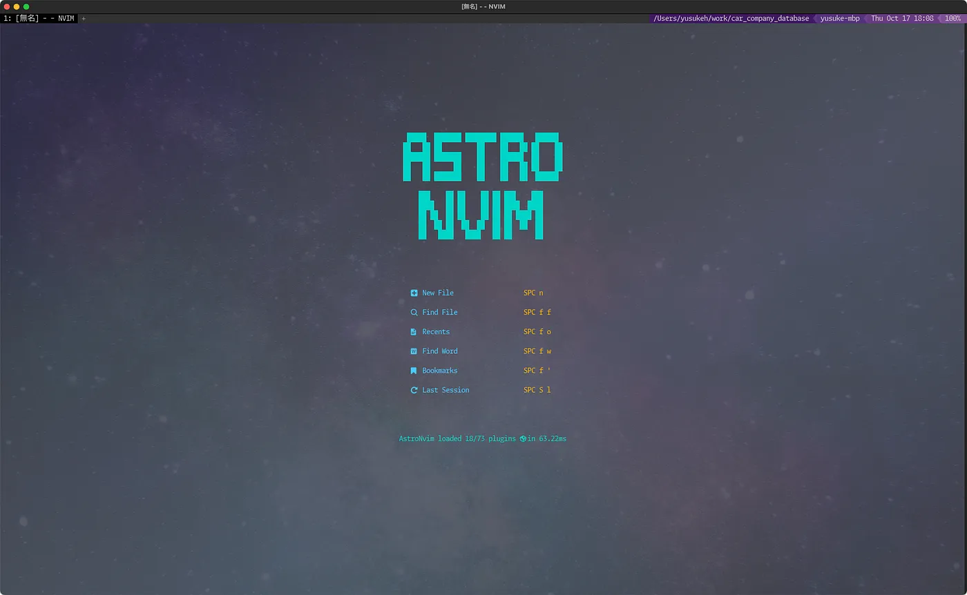 Neovimを起動した画面