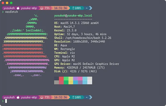 Rio Terminal はシンプルかつ軽量で Config も TOML なのでわかりやすくて良い Terminal だと思いの画面