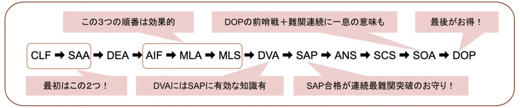 AWS 全冠おススメの取得順序の画面