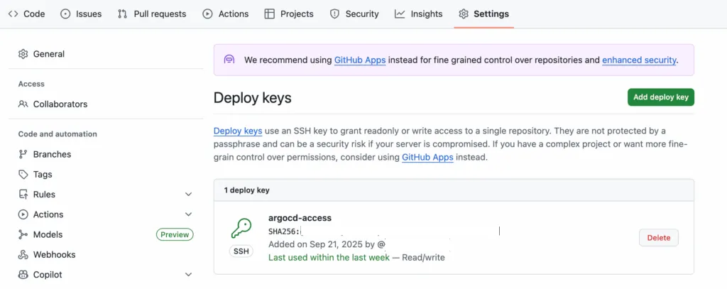 UIを使ってGitHubをArgo CDサーバーに接続する画面（1）