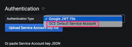GrafanaのStackdriverデータソースでGCE Default Service Accountを指定する画面