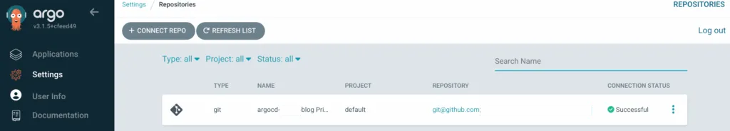 UIを使ってGitHubをArgo CDサーバーに接続する画面（2）