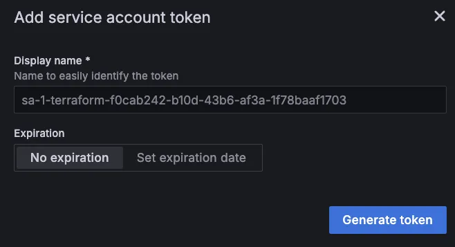 Grafana Service Accountとトークンの画面（4）