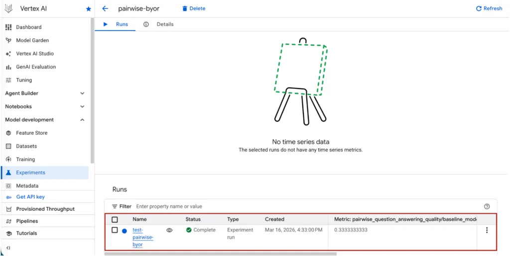 Agent Platform Experiments で評価結果を追跡する画面（2）