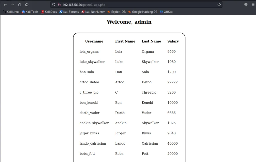 SQLインジェクションを試すの画面
