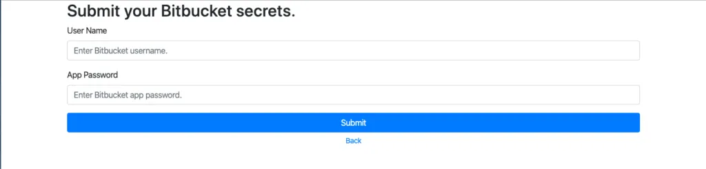 Bitbucketのユーザー名とApp PasswordをVaultへ登録する画面
