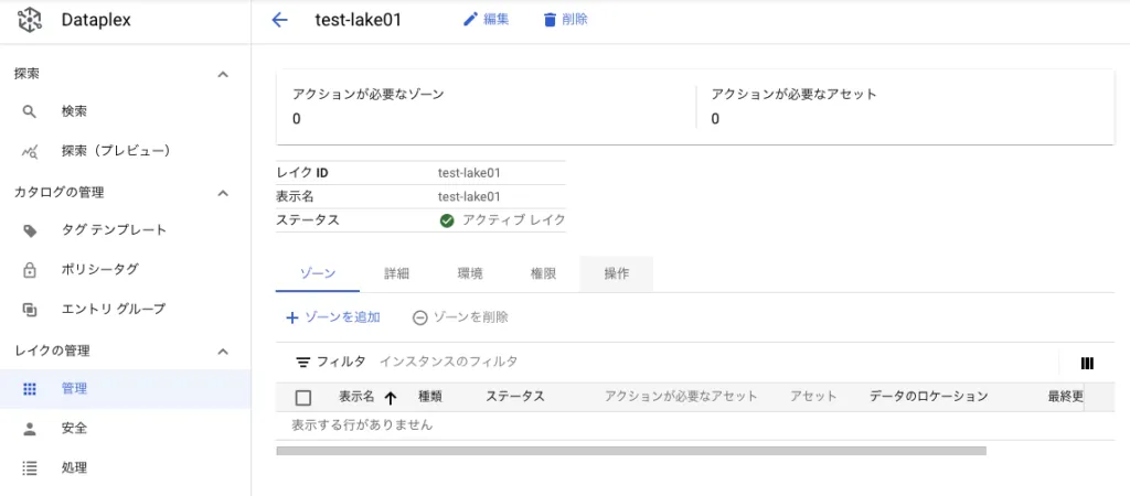 zoneの作成の画面（1）