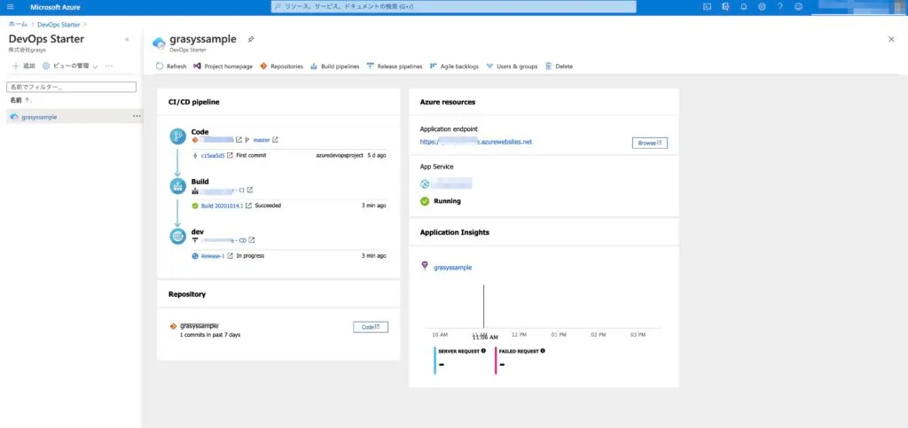 Azure DevOps Starterを使ってDevOpsを作成の画面（6）