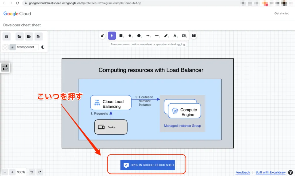 構成図ページのOpen in Google Cloud Shellボタン