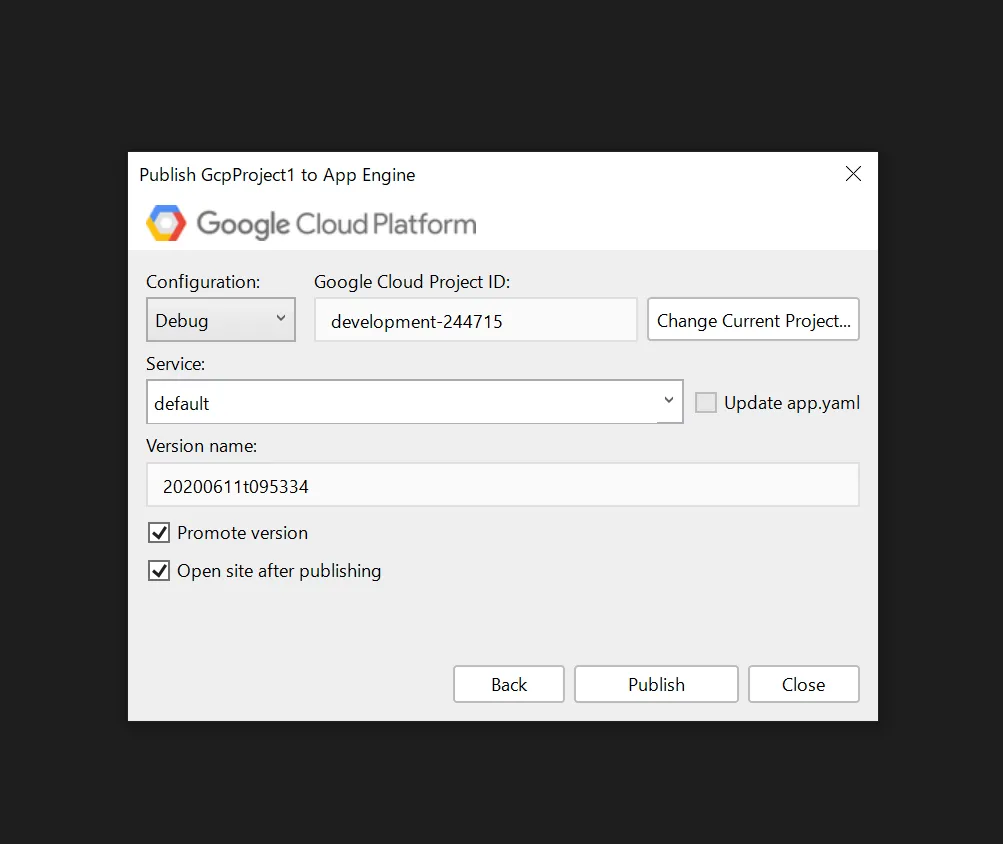 Visual StudioでGCPを使うの画面(6)