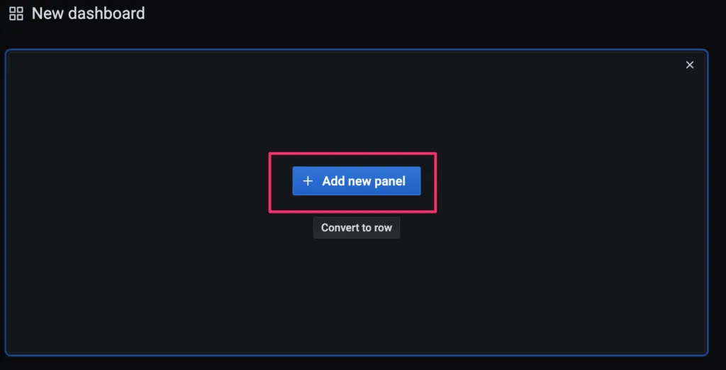 Grafanaでダッシュボードに新しいパネルを追加する画面