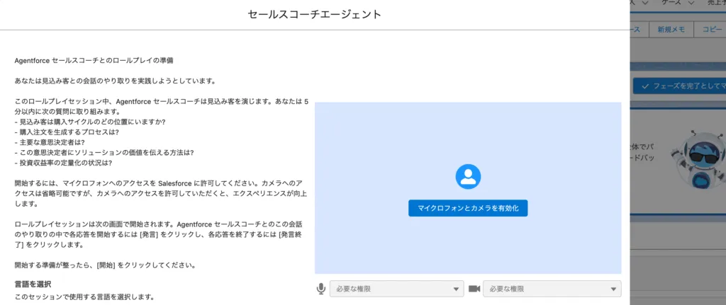 Agentforce セールスコーチの使い方の画面（1）