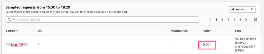 AWS WAF検証の画面