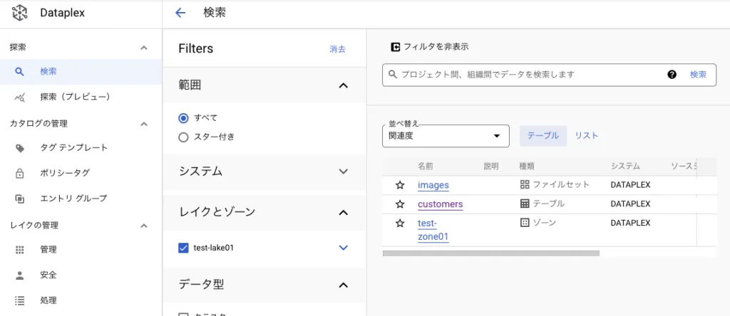 管理されたデータの確認の画面（1）