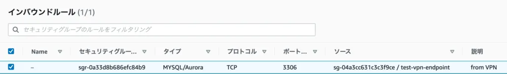 AWS リソース (EC2, RDS Aurora 等) 側の設定の画面（2）