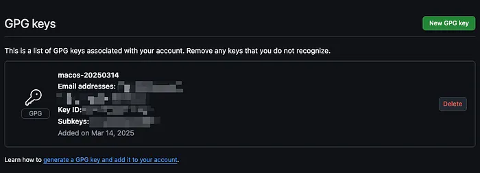 GitHubアカウントに登録したGPG公開鍵