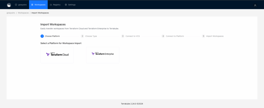 Terrakube Workspaceインポートの画面