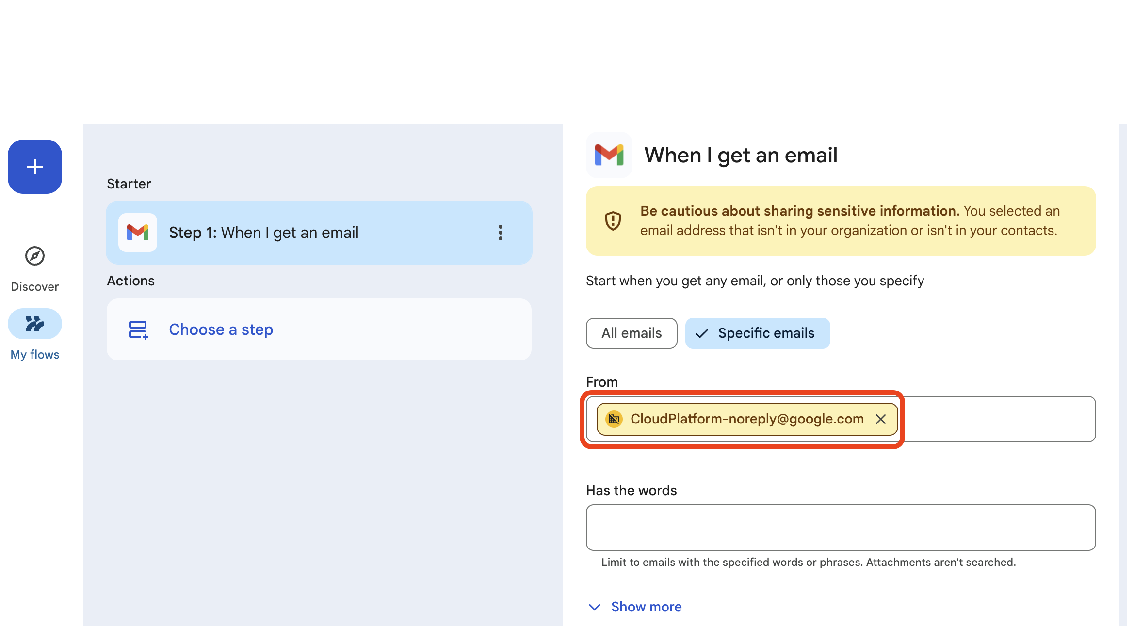 settings flow starter step from email
