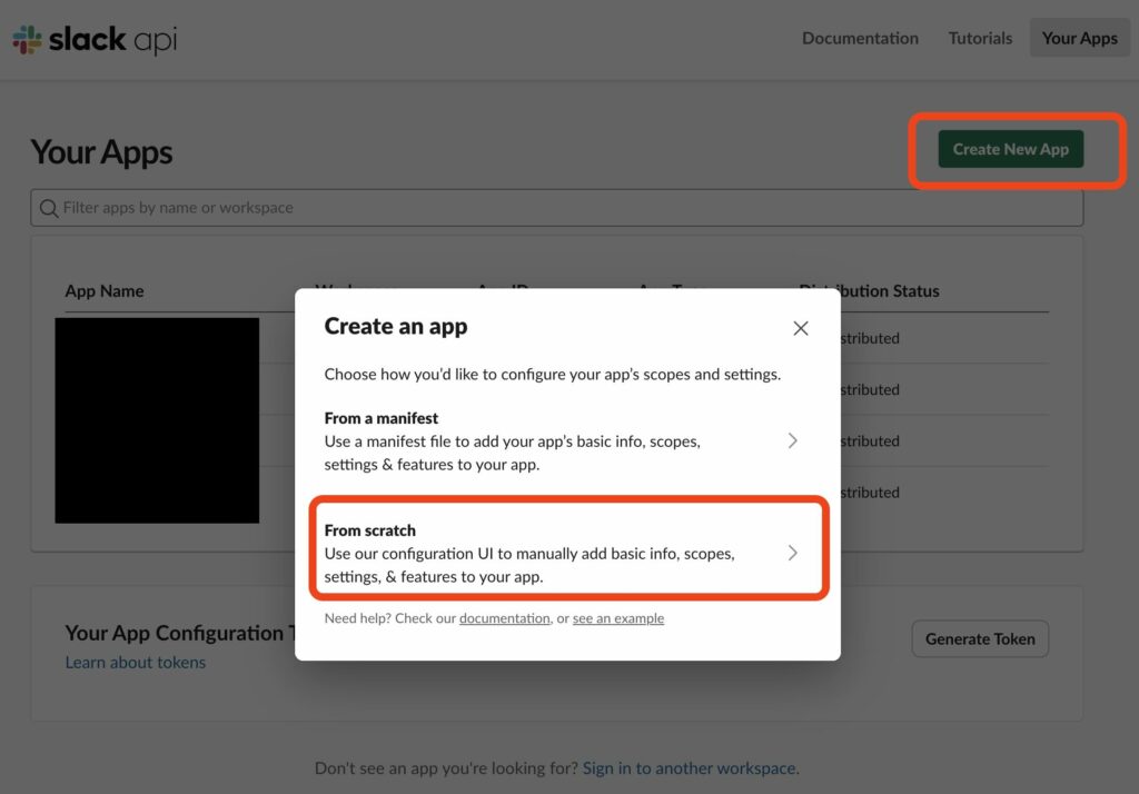 Create Slack New App